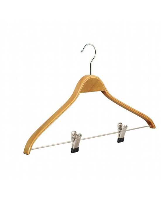 Lot de 20 cintres bois lamellé pinces Lot de 20 cintres bois lamellé pinces