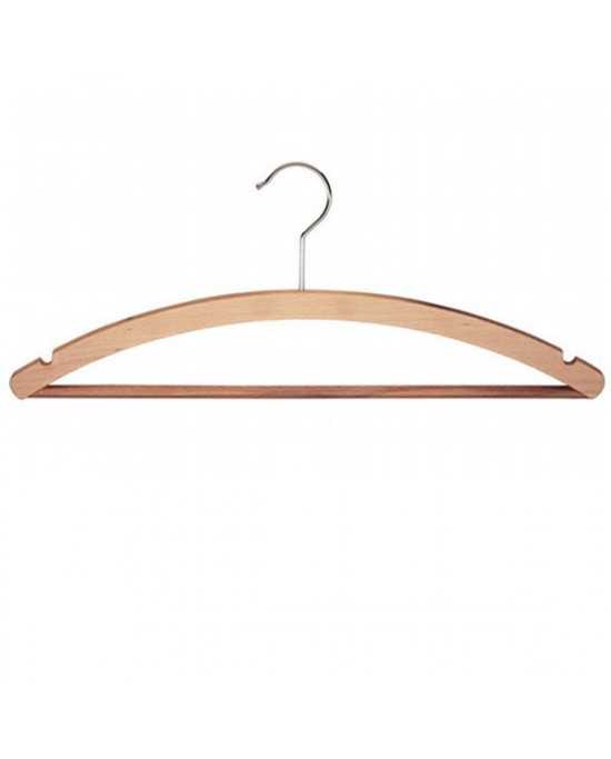 Cintre bois naturel avec barre et encoche 44cm, cintre vêtement adulte